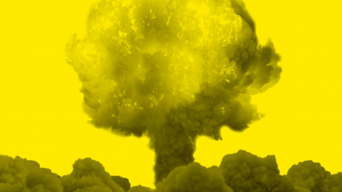 Atompilz vor gelbem Hintergrund