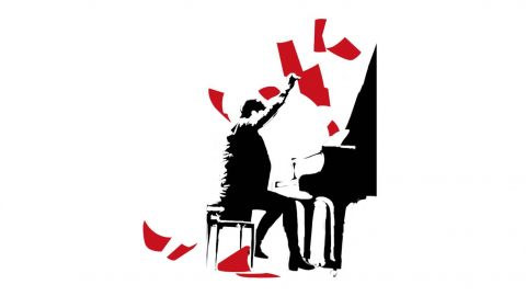 Zeichnung eines Menschen am Klavier